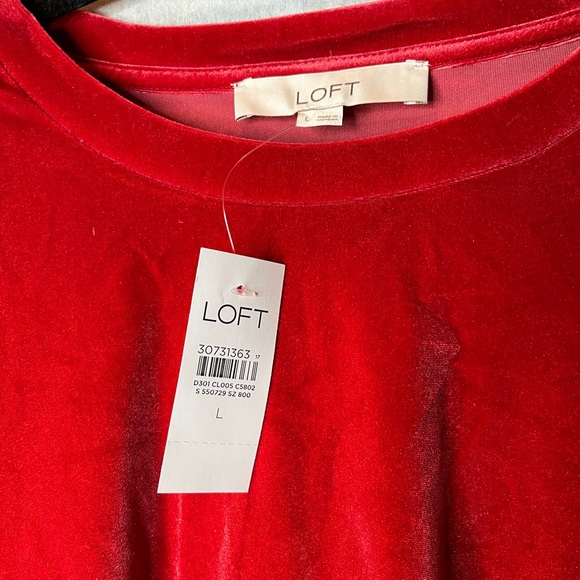 NWT LOFT red “velvet” long sleeved top - Picture 2 of 5